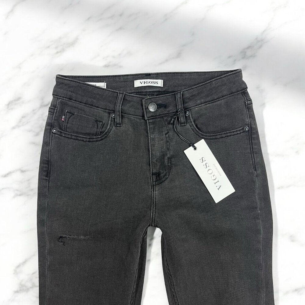 VIGOSS Stevie Crop Straight Jeans Size 27 Waist Distressed Denim Washed Black - Picture 5 of 9